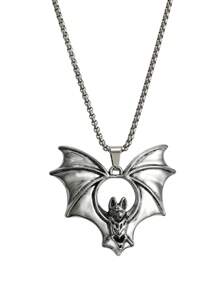 1 Stück 2025 Neuer Gothic Fledermaus Anhänger Halskette, Europäischer & Amerikanischer Punk Stil Kreativer Retro Titanstahl Halskette, Grenzübergreifender Schmuckgroßhandel, Vintage Vampir Fledermaus Anhänger, lange Edelstahlkette, geeignet für täglichen Gebrauch von Männern und Frauen, Halloween Geschenk