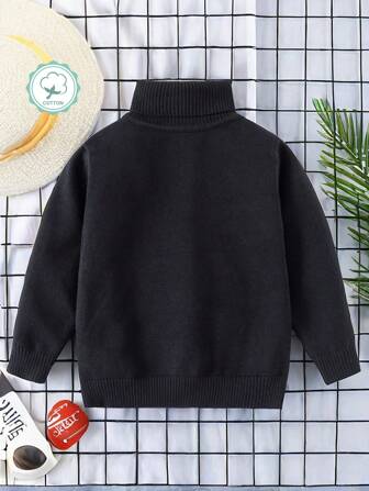 男童高领纯色针织毛衣，秋冬