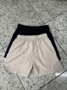 Kit With 2 Tactel Neon Shorts, Ideal For All Occasions, Beach, Gym, Running, Casual. With Embroidered Symbol On The Leg, 2 Pockets It Has Elastic At The Waist And Drawstring For Adjustment, And Can Be Worn Outside Or Inside The Shorts. - Beige - View 3
