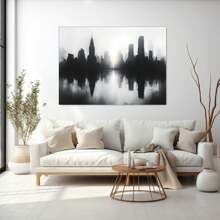 Framed Modern Black And White Canvas Prints,City Building Scenery Abstract Canvas Wall Art - White Wall Picture - Minimalist Decor Living Room Artwork For Walls Office Bedroom Bathroom Artwork For Wall Art Decor, Funny Artwork Room Decor For Teen Girls Home Office Framed Ready To Hang