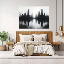 Framed Modern Black And White Canvas Prints,City Building Scenery Abstract Canvas Wall Art - White Wall Picture - Minimalist Decor Living Room Artwork For Walls Office Bedroom Bathroom Artwork For Wall Art Decor, Funny Artwork Room Decor For Teen Girls Home Office Framed Ready To Hang