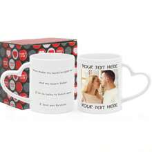 Personalized Picture Coffee Mug, Custom Photo Name Text Gifts For Men Women, Customized Ceramic Heart-Shaped Cup For Birthday Christmas Mother's Day Father's Day