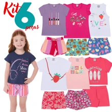 Kit 6 Peças de Roupas Infantil Menina Conjunto Infantil Menina Verão Bebê