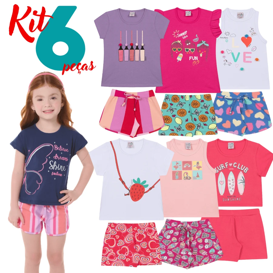 Kit 6 Peças de Roupas Infantil Menina Conjunto Infantil Menina Verão Bebê
