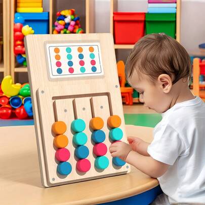 12 piezas de tarjetas de doble cara / 24 tipos de preguntas diferentes / 1 set de rompecabezas de emparejamiento de colores de madera / Juguetes Montessori / Adecuado para niños mayores de 3 años / Juego de rompecabezas mental y desafío psicológico / Herramientas de aprendizaje / Adecuado para el desarrollo de niños y niñas / Ideal para juegos familiares