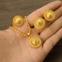 3pcs/Set Jewelry Set With Pendant, Black Rope And Earrings, Great For Eritrean Wedding - Yellow Gold - View 16