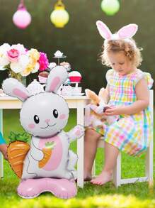 2pcs Rabbit With Carrot Base Standing Balloon, Cute For Easter, Birthday Party Decorations, Foil Balloon - Multicolor - View 2