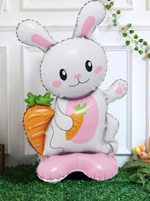 2pcs Rabbit With Carrot Base Standing Balloon, Cute For Easter, Birthday Party Decorations, Foil Balloon - Multicolor - View 3
