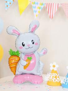 2pcs Rabbit With Carrot Base Standing Balloon, Cute For Easter, Birthday Party Decorations, Foil Balloon - Multicolor - View 5