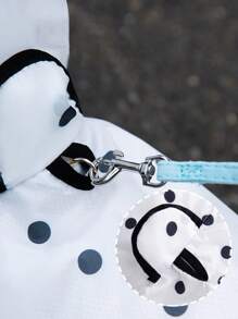 PETSIN 1 件圆点熊猫耳朵设计黑色边缘防水雨衣，适合猫狗雨天外出