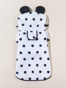 PETSIN 1 件圆点熊猫耳朵设计黑色边缘防水雨衣，适合猫狗雨天外出