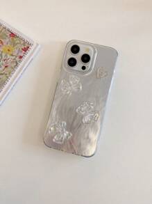 Phone Case 1pc Minimalist Crystal Bow Heart Rhinestone Matte Texture Shiny Camera Lens Protector Anti-Fingerprint Phone Case, Compatible With Iphone 16, Redmi, VIVO, Infinix, OPPO, Reno - Clear - View 1