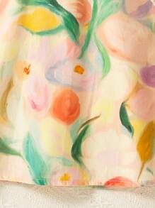 2pcs/Set Summer Baby Girl Peter Pan Collar Oil Painting Floral Sleeveless Dress + Floral Decor Bag - Multicolor - View 5