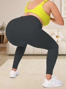 大码女式高腰不透明收腹紧身打底裤，带口袋，高腰健身七分裤，带口袋，运动跑步紧身裤 - 灰色 - 查看 6