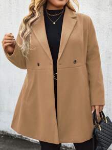 1pc Mulheres Plus Size Natal Casual Trabalho Solto Jaqueta, Adequado Para Deslocamento, Outono/Inverno, Negócios Casuais, Festival Wear - Marrom Claro - Ver 3