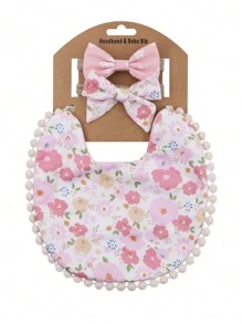 (Customized) 1 Set Personalized Embroidered Baby Bibs & Headband Set, Printed Double-Sided Burp Cloths, Suitable For Daily Use