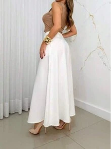 Women's Long Round Skirt Tailoring Evangelical Fashion Casual Basic Winter High Waist Elegant - 白色 - 查看 3