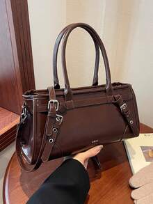 New Fashionable Handbag, Minimalist Elegant Messenger Bag, PU Leather Versatile Retro Urban Sophisticated Women Shoulder Bag Crossbody Bag For Commuting & Daily Shopping - Coffee Brown - View 5