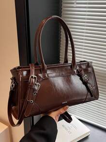 New Fashionable Handbag, Minimalist Elegant Messenger Bag, PU Leather Versatile Retro Urban Sophisticated Women Shoulder Bag Crossbody Bag For Commuting & Daily Shopping - Coffee Brown - View 4