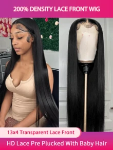 Straight Lace Front Wigs Human Hair 13x4 HD Transparent Lace Front Human Hair Wigs Brazilian Virgin Hair Lace Frontal Wig 200% Density Pre Plucked With Baby Hair Hairline