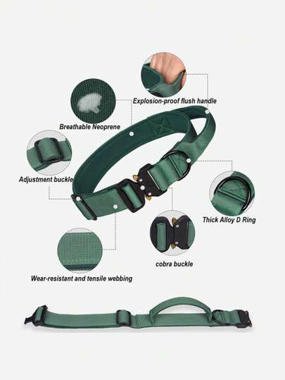1Pc Adjustable Pet Dog Training Collar With Wide Nylon Webbing, Suitable For Medium And Large Dogs, Thick High-Density Webbing And Cobra Buckle, Adding Proximity Control Handle.