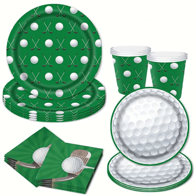 10pcs/20pcs Golf Party Supplies Sports Theme Golf Party Tableware Set Golf Theme Paper Plates Napkins For Birthday Party Decorations , For Christmas Party