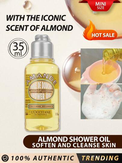 L'Occitane L'OCCITANE[Mini]ALMOND SHOWER OIL 35ml | This Shower Oil Pours From The Bottle As A Decadent Oil, Transforming Into A Luxurious Milky Lather Upon Touching Water. The Delicate, Frothy Foam Surrounds Your Skin With An Infusion Of Sweet Almond Oil, Softening And Comforting As You Cleanse. Transport Your Senses To The Flowering Almond Groves Of The Mediterranean With The Iconic, Irresistible Aroma.