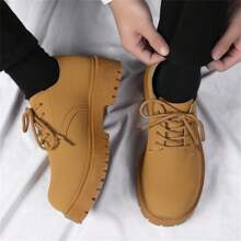 Men's Vintage Work Boots Platform Derby Shoes, Casual Thick Sole Leather Oxfords/ Shoes For Teenagers