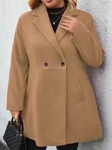 1pc Mulheres Plus Size Natal Casual Trabalho Solto Jaqueta, Adequado Para Deslocamento, Outono/Inverno, Negócios Casuais, Festival Wear - Marrom Claro - Ver 5