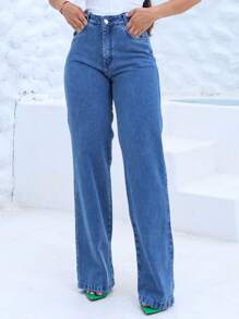 Wide Leg Medium  Free Premium Denim Fashion Bloggers - 中等水洗藍 - 查看 1