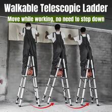 A-Frame 5+5 Step Ladder, 4.6 FT Adjustable Walkable Telescoping Ladder, 350 Lbs Load Capacity, 201 Industrial-Grade Stainless Steel Multi-Position Folding Ladder With Stabilizer Ropes And Tool Bag, For Home, Stairs, RV, And Outdoor Use - Silver - View 1