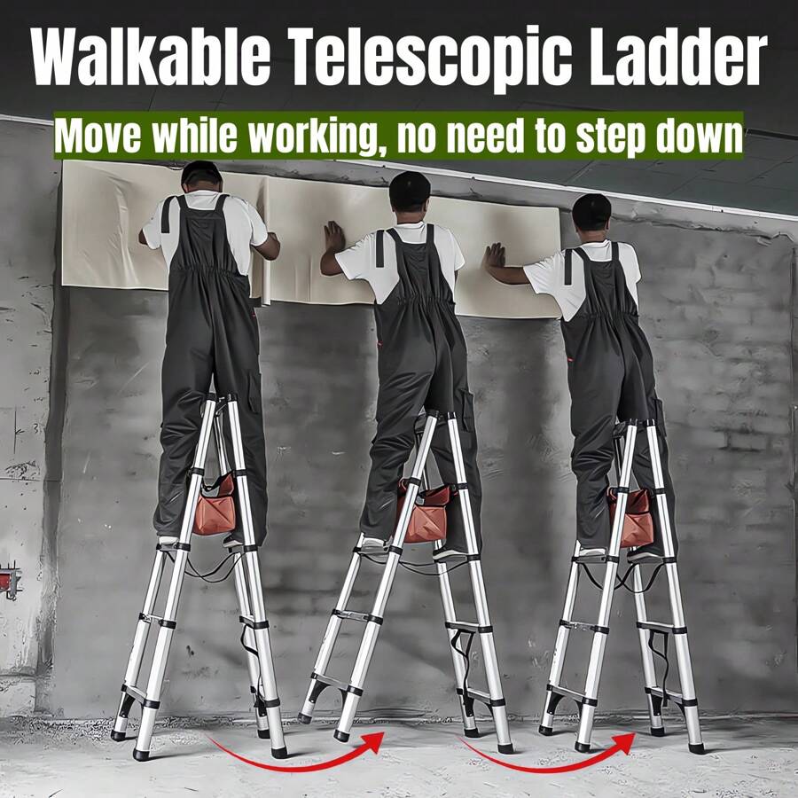 A-Frame 5+5 Step Ladder, 4.6 FT Adjustable Walkable Telescoping Ladder, 350 Lbs Load Capacity, 201 Industrial-Grade Stainless Steel Multi-Position Folding Ladder With Stabilizer Ropes And Tool Bag, For Home, Stairs, RV, And Outdoor Use - Silver - View 1