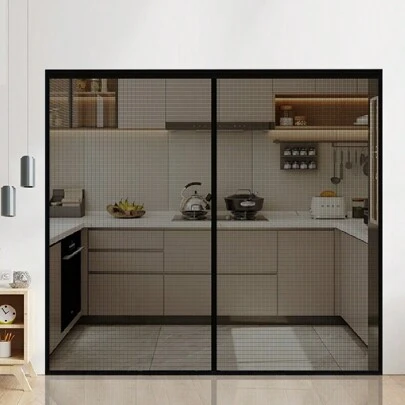 Black Fiberglass Magnetic Screen Door Curtain, Dense Mesh Mosquito Proof For Home/Garage, No Drilling, Anti-Pet Scratch, Summer Use