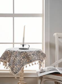 Tokoto 1 khăn trải bàn tua rua in hoa, khăn trải bàn vuông bằng vải lanh polyester hiện đại theo phong cách Boho, thích hợp để trang trí ngày lễ, tiệc tùng, nhà hàng, bếp, phòng ngủ, khách sạn, bàn nhỏ, tủ đầu giường, tủ tiền sảnh, sử dụng cho mọi mùa - Nhiều màu - Xem 3