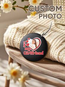 1 件定制照片胸针，个性化我爱我的男朋友/女朋友个性化照片圆形徽章，定制心形图片别针胸针徽章，个性化制作自己的照片别针胸针，定制别针胸针，男女通用时尚配饰礼物，送给最好的朋友，情侣礼物，生日礼物，周年纪念礼物，纪念礼物，送给女朋友的礼物，送给她/他的礼物 - 黑色 - 查看 2