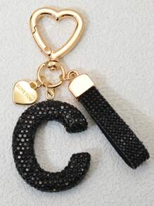 1pc Pink Soft Clay Letter Rhinestone Keychain, Cute Personalized Charm Pendant For Women, Bag, Car, Mothers, Friends, Valentine's Day Gift Valentines Car Accessories Bag Charm School Goth Y2k Bag Accessories Lanyards With Id Holder Car Accessories Bag Charms