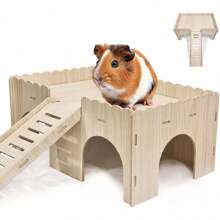 Large Guinea Pig House With Ramp 4 Entrances, Guinea Pig Toy, Guinea Pig Accessories, Rabbit House, 38 X 25 X 18 Cm