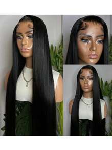 200% 密度 13X4 高清蕾丝前假发直蕾丝前假发真人头发 100% 巴西头发假发自然 13X4 全边蕾丝预拉蕾丝假发适合女性耳到耳瑞士高清蕾丝自然外观带婴儿头发 - 自然色&黑色系 - 查看 6