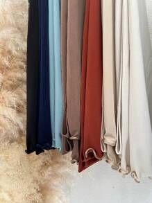 1件装女士休闲纯色柔软莫代尔荷叶边头巾，保守素色头巾，适合日常穿着。 - 綠色 - 查看 2