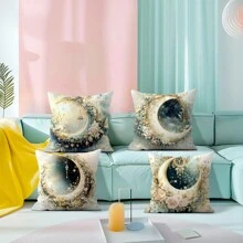 4 Stücke Zierkissenbezüge mit Blumen, Sternen und Mond Motiv für Feiertage