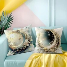 4 Stücke Zierkissenbezüge mit Blumen, Sternen und Mond Motiv für Feiertage