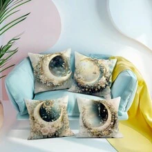 4 Stücke Zierkissenbezüge mit Blumen, Sternen und Mond Motiv für Feiertage