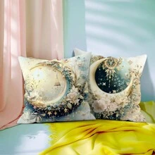 4 Stücke Zierkissenbezüge mit Blumen, Sternen und Mond Motiv für Feiertage