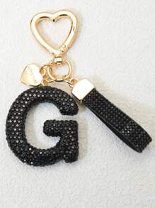 1pc Pink Soft Clay Letter Rhinestone Keychain, Cute Personalized Charm Pendant For Women, Bag, Car, Mothers, Friends, Valentine's Day Gift Valentines Car Accessories Bag Charm School Goth Y2k Bag Accessories Lanyards With Id Holder Car Accessories Bag Charms