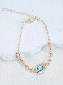1pc Galaxy Blue Planet Bracelet, Suitable For Daily Wear By Women