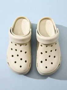 女士新款厚底洞鞋，厚底街头风格平底鞋，随时舒适穿着，用途广泛 - 卡其色 - 查看 5