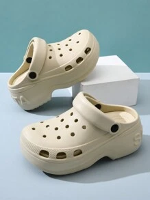 女士新款厚底洞鞋，厚底街头风格平底鞋，随时舒适穿着，用途广泛 - 卡其色 - 查看 3