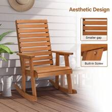 Wooden Rocking Chair Rocker Outdoor Oversized Porch Rocker Chair With Armrest - Teak Color - View 6