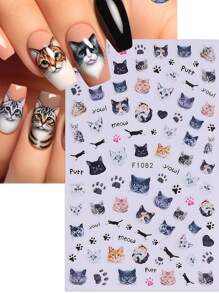2PCS Cute Dog & Cat Nail Stickers Decals Puppy Paw Lovely Animal Nail Art Designs DIY Sliders 3D Self Adhesive Manicure Nail Supplies For Women Girl Nails Decoration