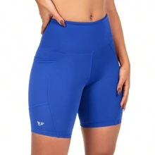 Women's Compression Shorts With Pocket For Running, Walking, Gym - Royal Blue - View 2